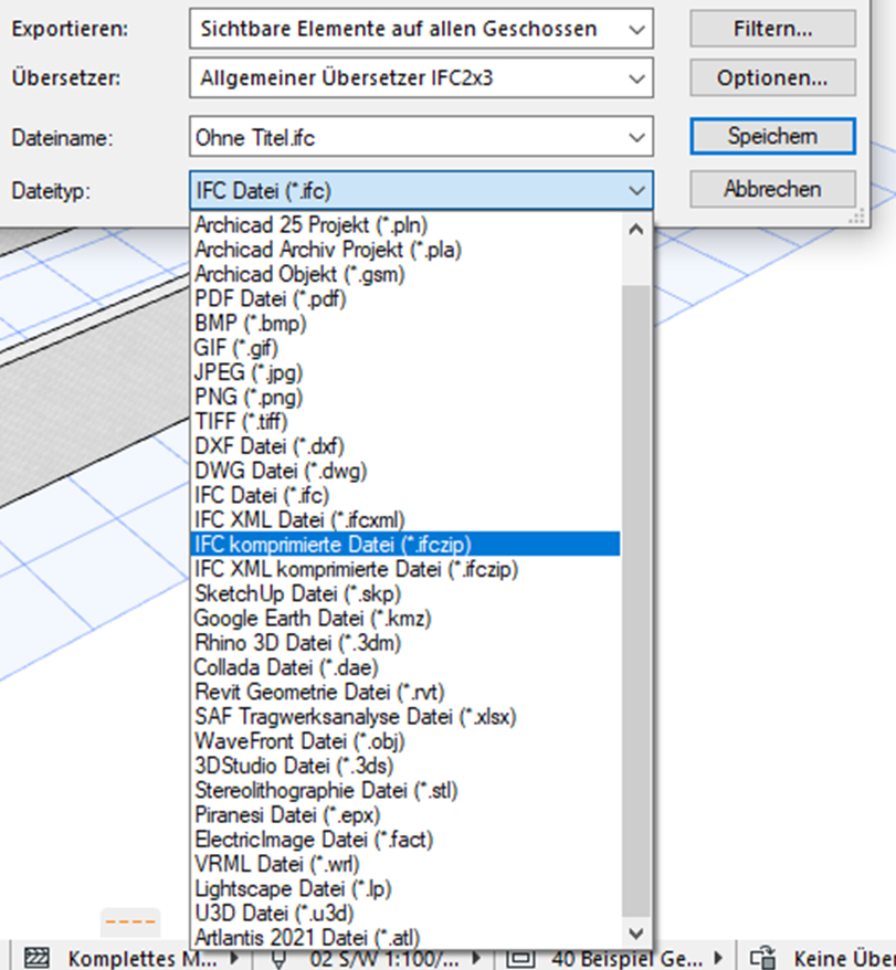 IFC-Einstellung Dateityp in ArchiCAD