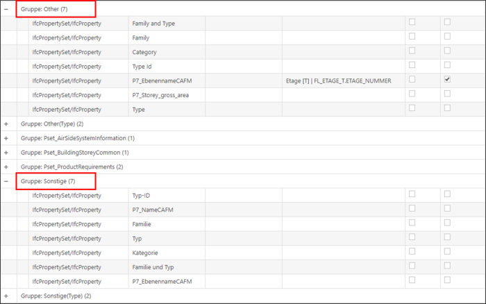 Mappingtabelle in eTASK mit Redundanz von Eigenschaftssätzen in unterschiedlicher Sprache