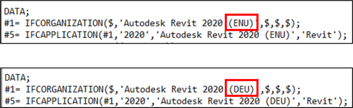 IFC-Datei aus Revit mit englischer (oben) und deutscher (unten) Spracheinstellung