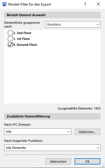 Konfiguration von Elementen abhängig der Geschoss für den Ifc-Export