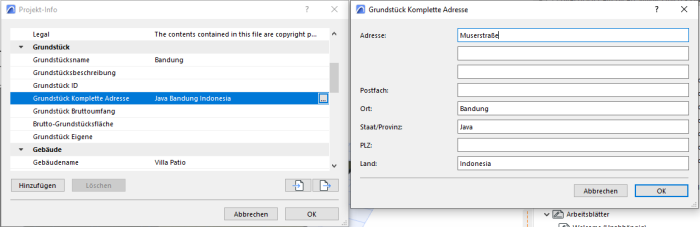 Eingabe der Adresse über die Projektinformationen in ArchiCAD