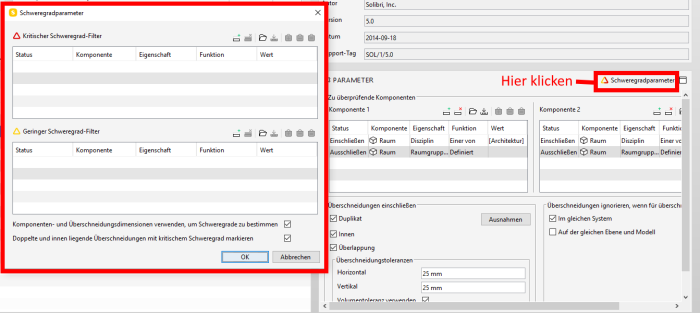 Screenshot Solibri: Schweregradparameter in Rule-Set-Manager