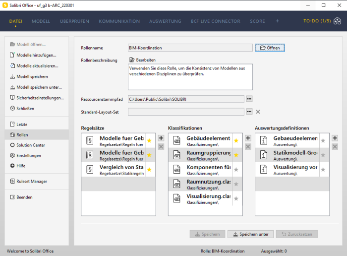 Screenshot Solibri: Rollen in Solibri Office