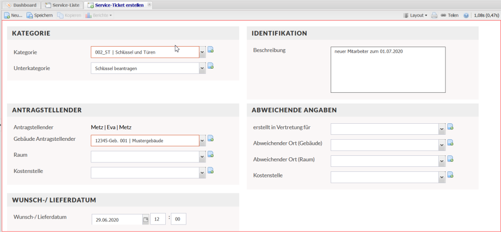 Screenshot des Arbeitsbreichs