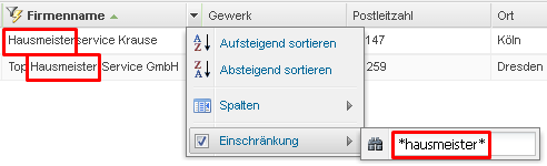 Screenshot Sternchen-Suche