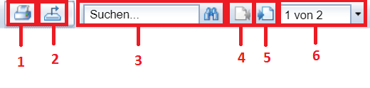 Screenshot der Berichtzeile mit nummerierter Markierung der einzelnen Buttons
