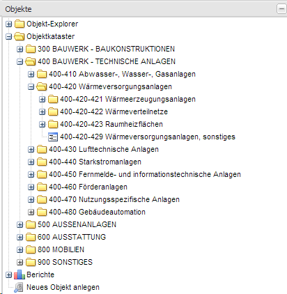 Screenshot des Objekt-Katasters