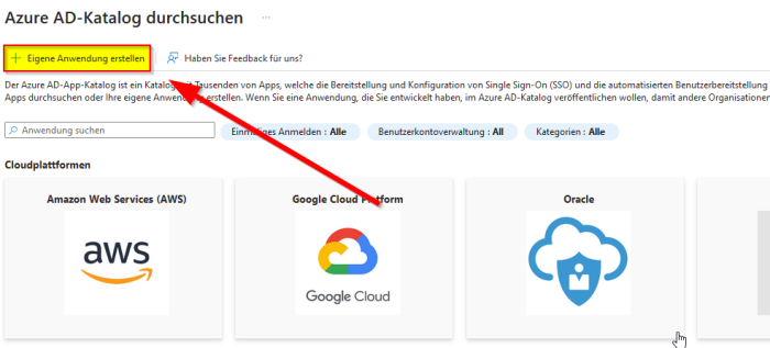 Screenshot aus Microsoft Azure: Eigene Anwendung erstellen