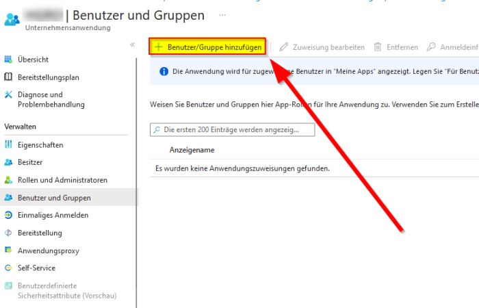 Screenshot aus Microsoft Azure: Benutzer / Gruppe hinzufügen