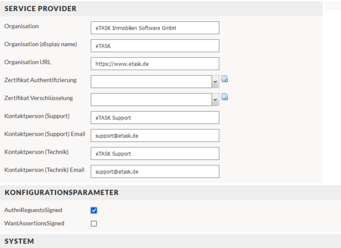 Screenshot aus dem FM-Portal: Service Provider anlegen