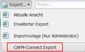 Screenshot des Buttons zum CAFM-Connect Export