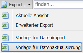 Screenshot des Menüpunkts Importvorlage Datenänderung