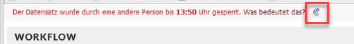 Screenshot des Hinweises Datensatz durch andere Person gesperrt