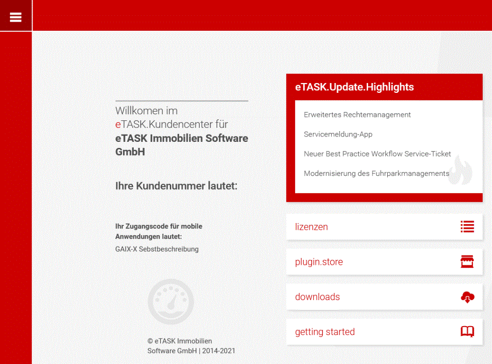 Screenshot eTASK.Kundencenter