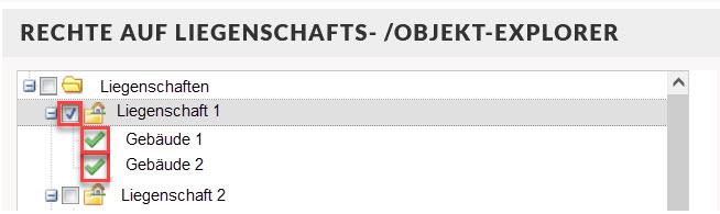 Screenshot Bereich "Rechte auf Liegenschafts-/Objekt-Explorer"