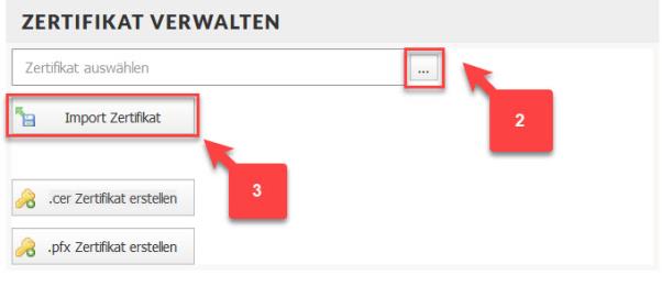 Screenshot Bereich "Zertifikat verwalten"