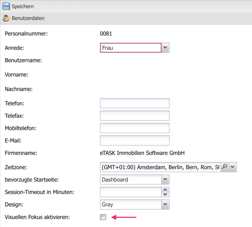 Im Benutzerprofil kann als letzter Punkt die Option Visueller Fokus aktivieren ausgewählt werden.