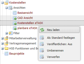 Screenshot Rechtsklick auf personalisierte Ansicht