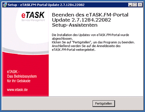 Screenshot Fertigstellung Update