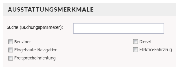 Screenshot der Austattungsmerkmale im Fahrzeug