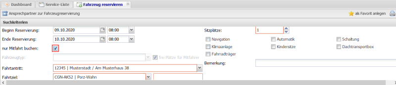Screenshot der Buchungsansicht mit roter Markierung im Anhakfeld nur Mitfahrt buchen