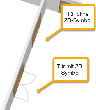 Screenshot einer Tür mit 2D-Symbol und einer Tür ohne 2D-Symbol