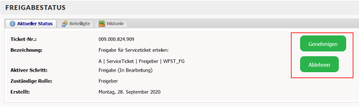 Screenshot eines Workflowschritts mit roter Markierung der weiterführenden Workflow-Schaltflächen