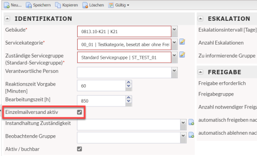 Sceenshot mit markiertem Feld "Einzelmailversand aktiv"