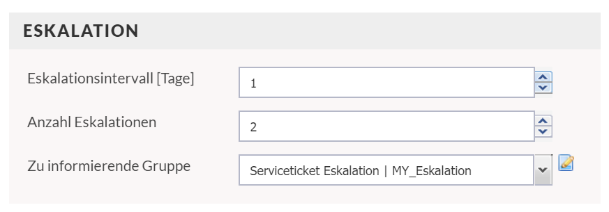 Screenshot des Bereichs "Eskalation"