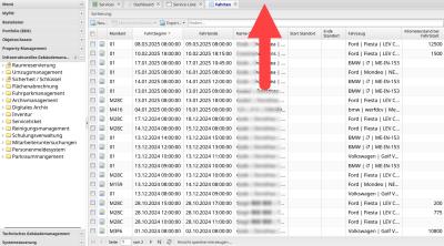 Screenshot einer Liste im Portal mit ausgeschaltetem Header