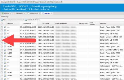 Screenshot einer Liste im Portal mit ausgeschaltetem Menü