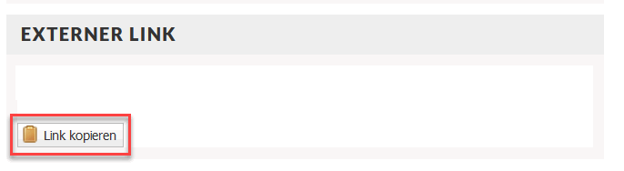 Screenshot des Abschnitts Externer Link mit roter Markierung der Schaltfläche Link kopieren