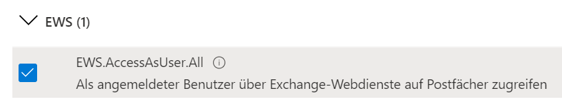Screenshot des Abschnitts EWS mit gesetztem Haken zur Aktivierung von EWS