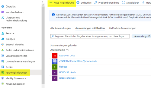 Screenshot aus Microsoft Entra ID - App-Registrierung