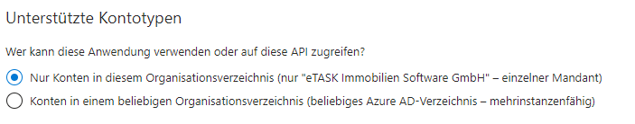 Screenshot aus Microsot Entra ID - Unterstützte Kontotypen