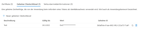 Screenshot Microsoft Entra ID - Geheime Clientschlüssel erstellen