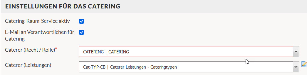 Screenshot des Fensters: Einstellungen für das Catering