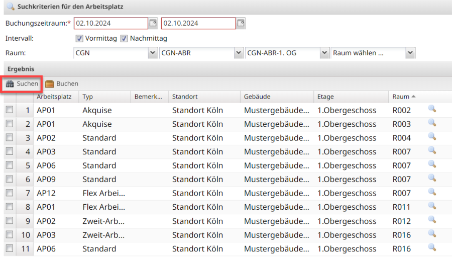 Screenshot der Obertfläche mit Markierung der Suchen-Schaltfläche